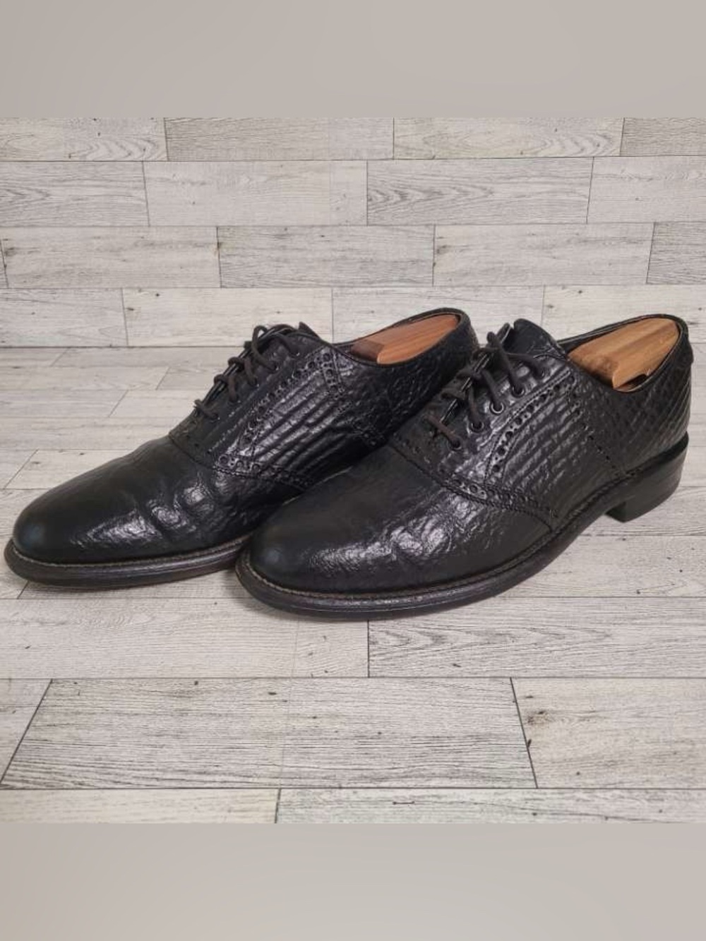 Men's Footjoy Exotic Sharkskin Leather Black Oxford Dress Golf Shoes Size 9.5
